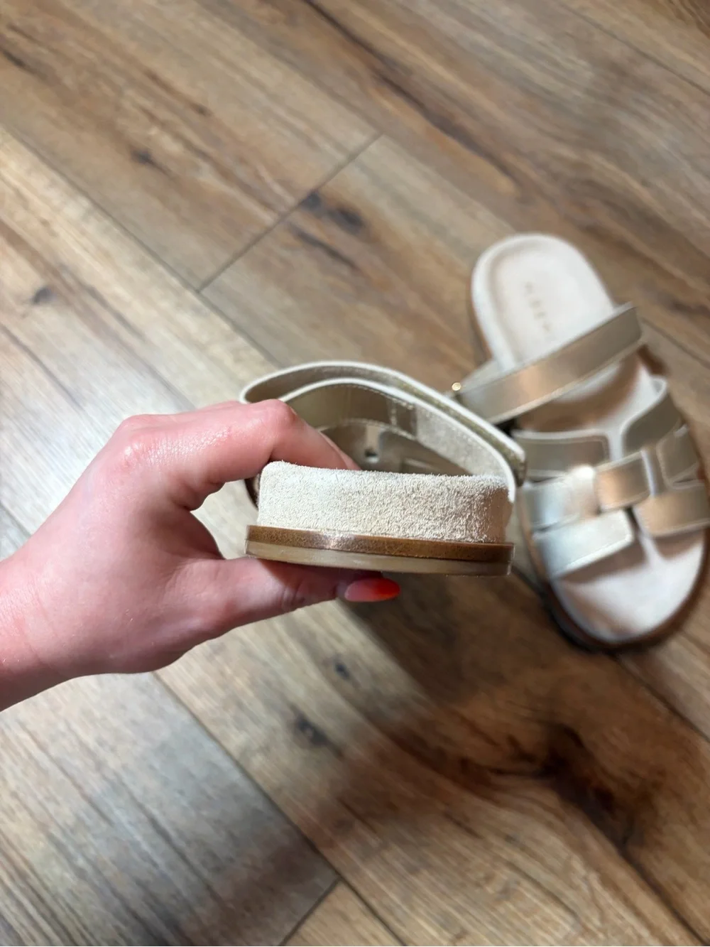 M.Gemi The Emanuela Leather Slide Sandals Metallic Champagne Gold Size 37 Italy